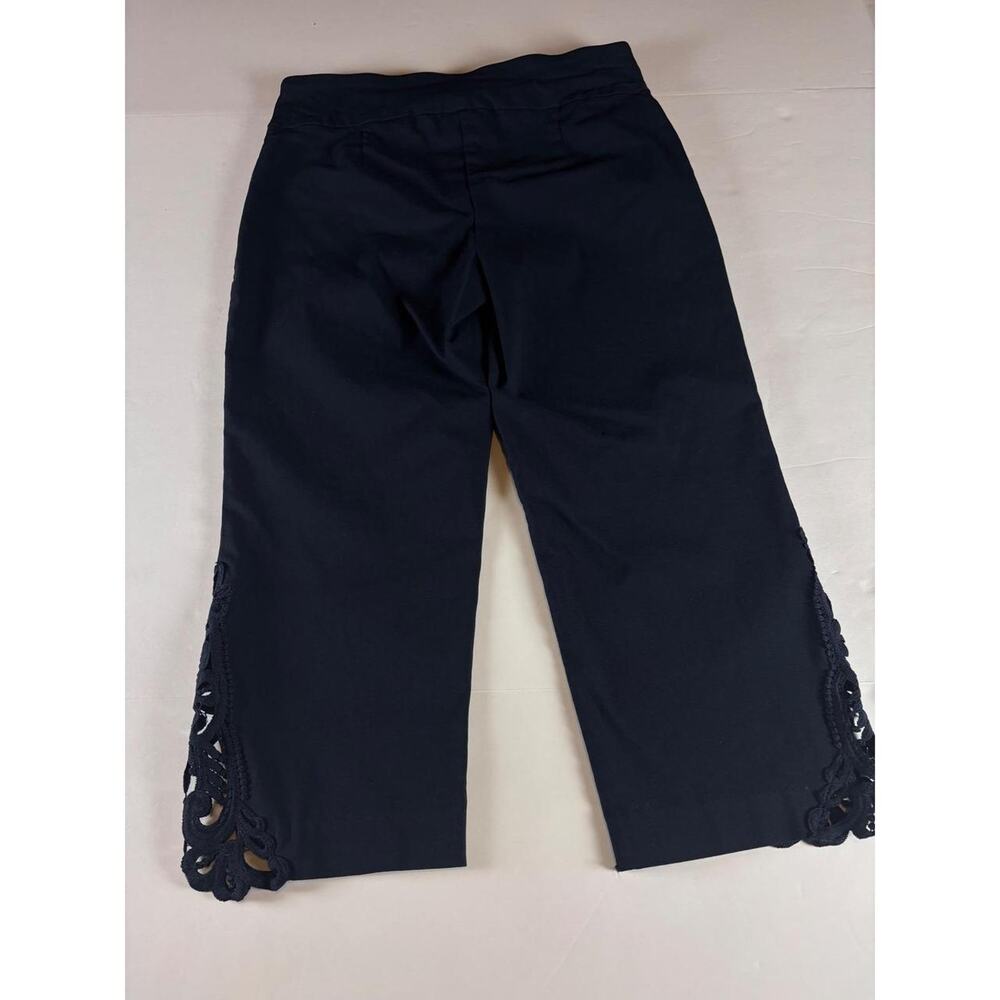 Attyre Petite Navy Blue Cropped Pants Crochet Lace Hem Stretch Capris 8P